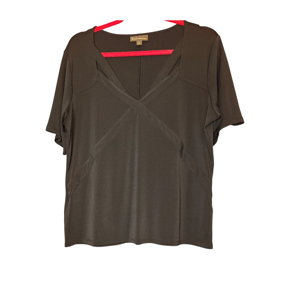 Bold Elements Black V-Neck Strappy Short Sleeve Blouse Top XL 75590-0